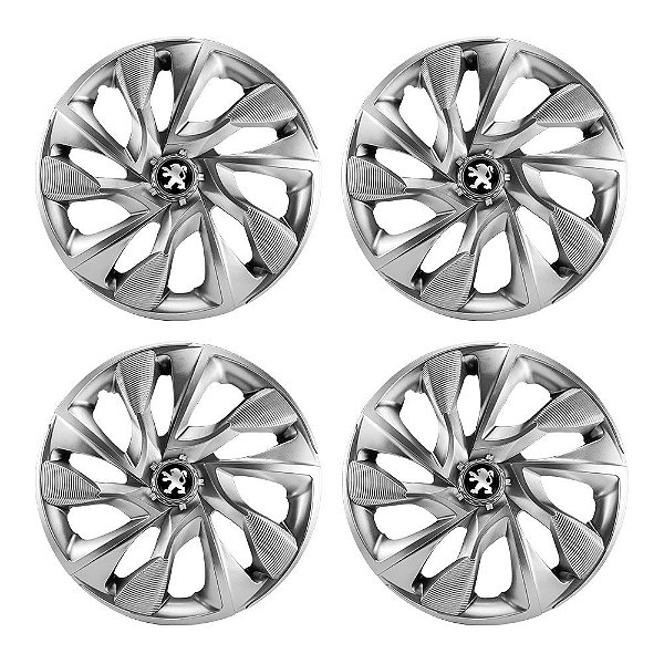 Jogo Calota Esportiva Aro 14 DS4 Prata Peugeot emblema resinado
