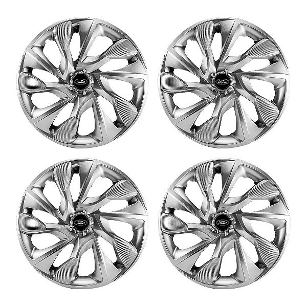 Jogo Calota Esportiva Aro 14 DS4 Prata Ford emblema resinado preto