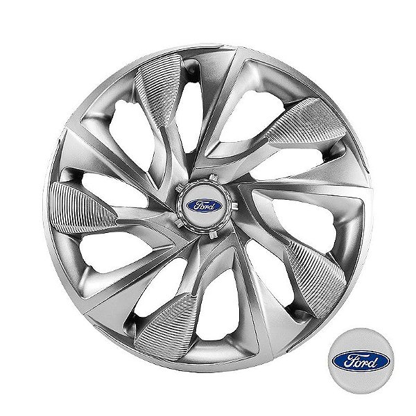 Jogo Calota Esportiva Aro 14 DS4 Prata Ford emblema resinado prata