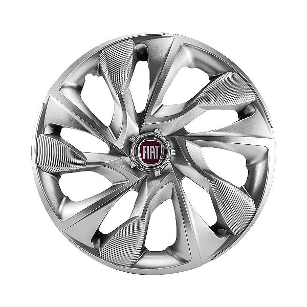 Calota Esportiva Aro 14 DS4 Prata Fiat emblema resinado vermelho