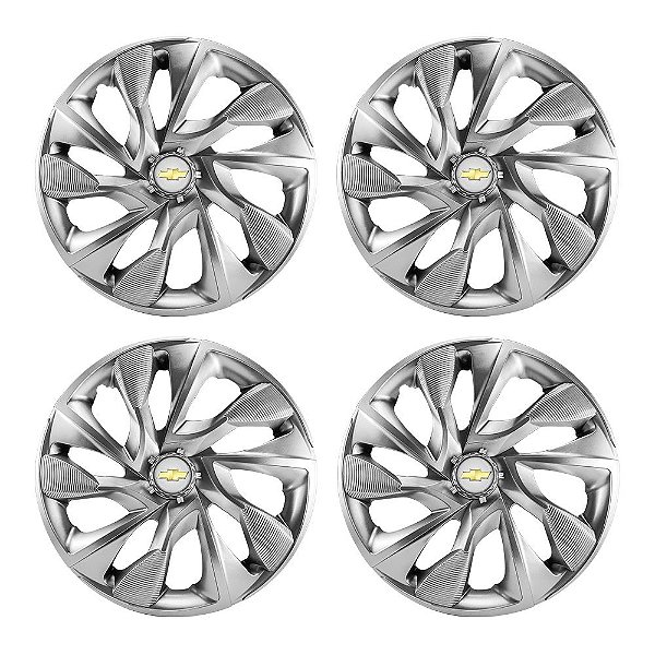 Jogo Calota Esportiva Aro 14 DS4 Prata Chevrolet emblema resinado prata