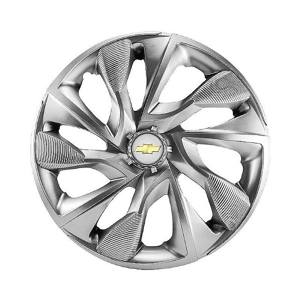 Calota Esportiva Aro 14 DS4 Prata Chevrolet emblema resinado prata