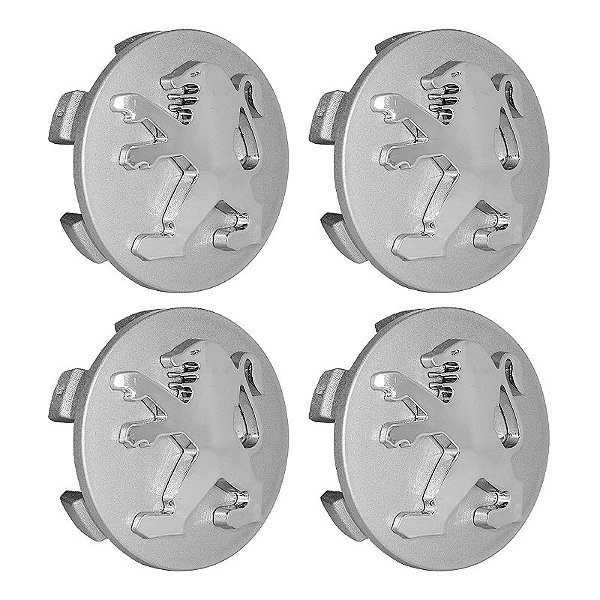 Jogo Calotinha 60mm Centro de Roda Peugeot 206 207 208 307 Hoggar Prata e Cromada