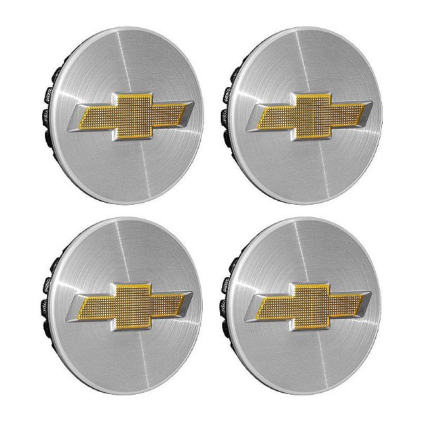 Jogo Calotinha 58mm Centro de Roda GM Onix Cruze Agile Cobalt Prisma 20 garras Prata