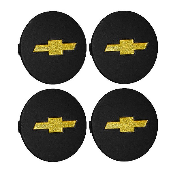 Jogo Calotinha 58mm Centro de Roda GM Opala Diplomata 1991/1992 Preta com Dourado