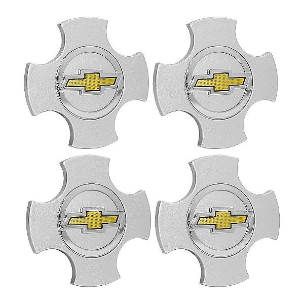 Jogo Calotinha Centro de Roda GM Meriva CD Prata boton Dourado