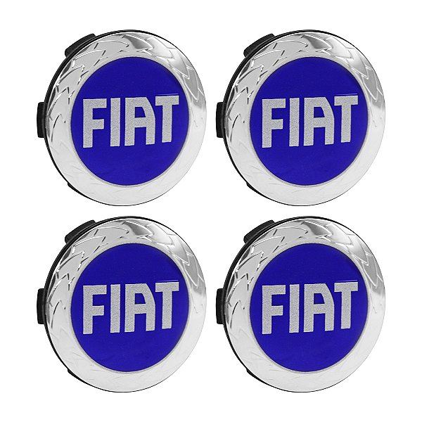 Jogo Calotinha 56mm Centro de Roda Scorro Emblema Fiat Azul