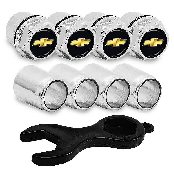 Capa Bico de Válvula Cromado Pneu GM Preto