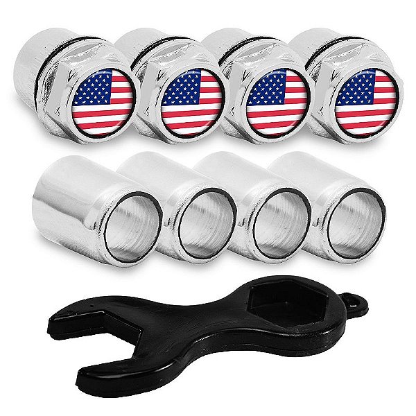Capa Bico de Válvula Cromado Pneu Bandeira Estados Unidos