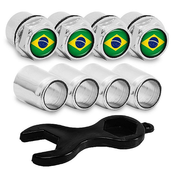 Capa Bico de Válvula Cromado Pneu Bandeira Brasil
