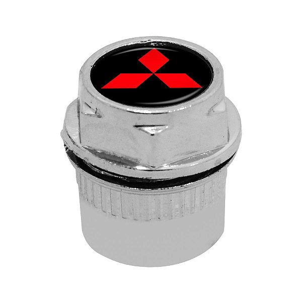 Capa Bico de Válvula Cromado Pneu Mitsubishi Preto Vermelho