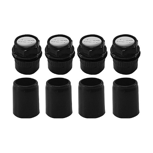 Capa Bico de Válvula Preto Jeep emblema Prata