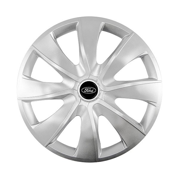 Jogo Calota Esportiva aro 13 Prime Prata emblema Ford Preto