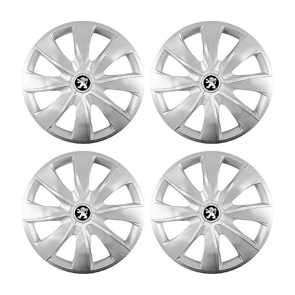 Jogo Calota Esportiva aro 13 Prime Prata emblema Peugeot