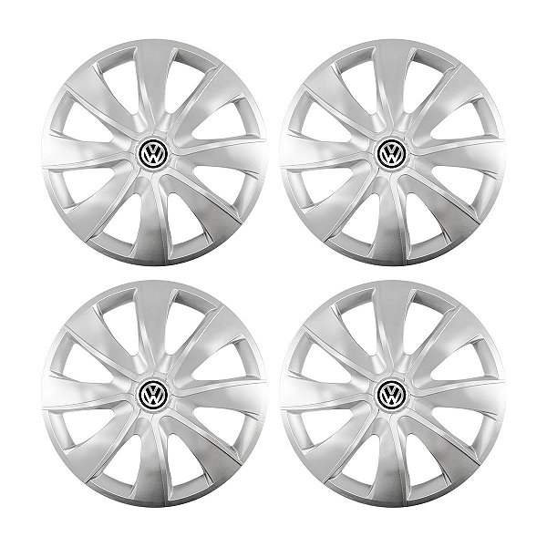 Jogo Calota Esportiva aro 13 Prime Prata emblema Volkswagen