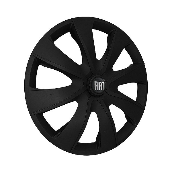 Jogo Calota Esportiva aro 13 Prime Preta Fosca Emblema Fiat Preto