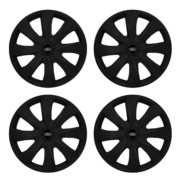 Jogo Calota Esportiva aro 13 Prime Preta Fosca Emblema Ford Preto
