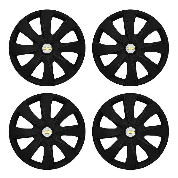 Jogo Calota Esportiva aro 13 Prime Preta Fosca Emblema GM Prata