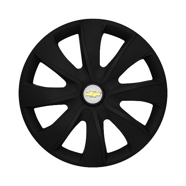 Calota Esportiva aro 13 Prime Preta Fosca Emblema GM Prata