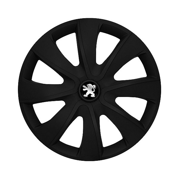 Calota Esportiva aro 13 Prime Preta Fosca Emblema Peugeot