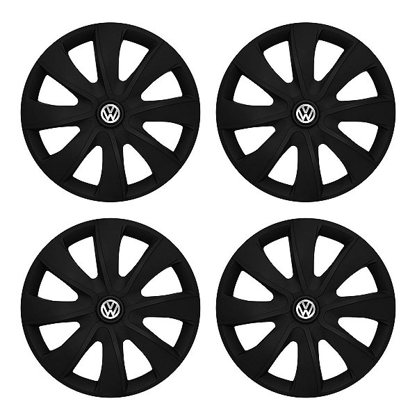 Jogo Calota Esportiva aro 13 Prime Preta Fosca Emblema Volkswagen
