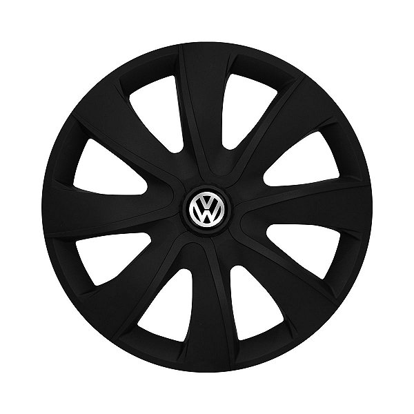Calota Esportiva aro 13 Prime Preta Fosca Emblema Volkswagen