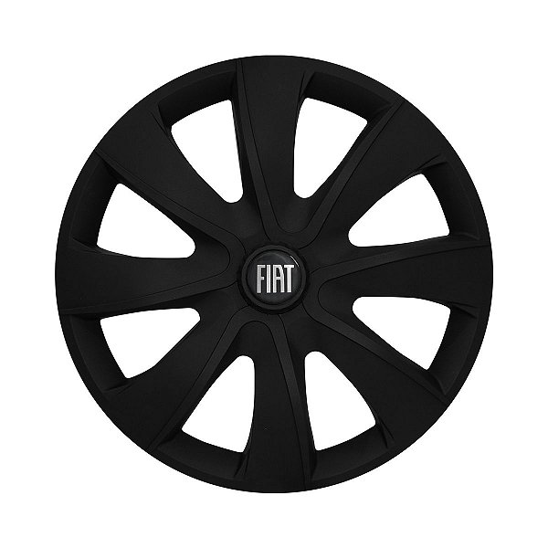 Calota Esportiva aro 14 Prime Preta Fosca Emblema Fiat Preto