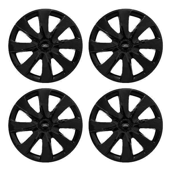 Jogo Calota Esportiva aro 14 Prime Preta Brilhante emblema Ford Preto