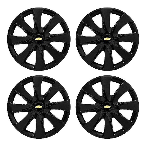 Jogo Calota Esportiva aro 14 Prime Preta Brilhante emblema GM Preto