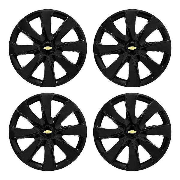 Jogo Calota Esportiva aro 14 Prime Preta Brilhante emblema GM Preto