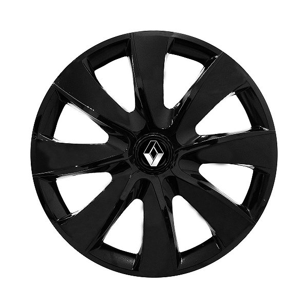 Calota Esportiva aro 14 Prime Preta Brilhante emblema Renault