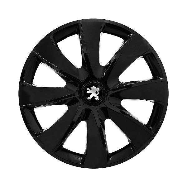 Calota Esportiva aro 14 Prime Preta Brilhante emblema Peugeot
