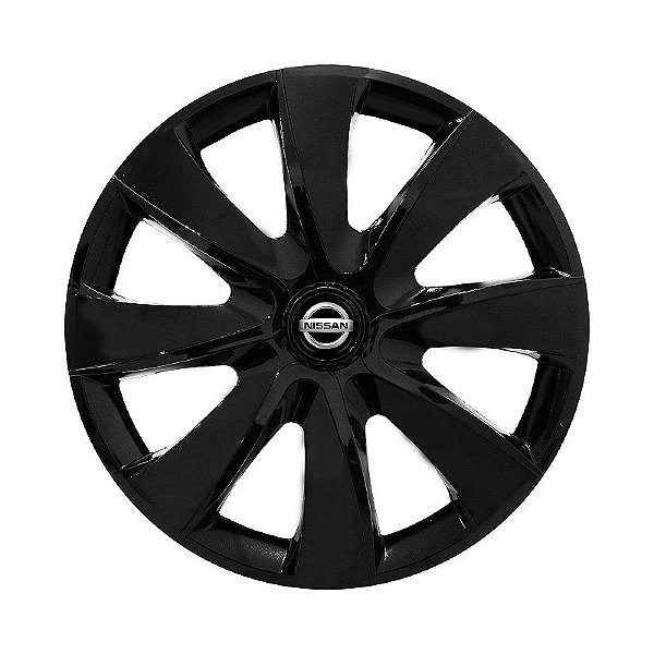 Calota Esportiva aro 14 Prime Preta Brilhante emblema Nissan