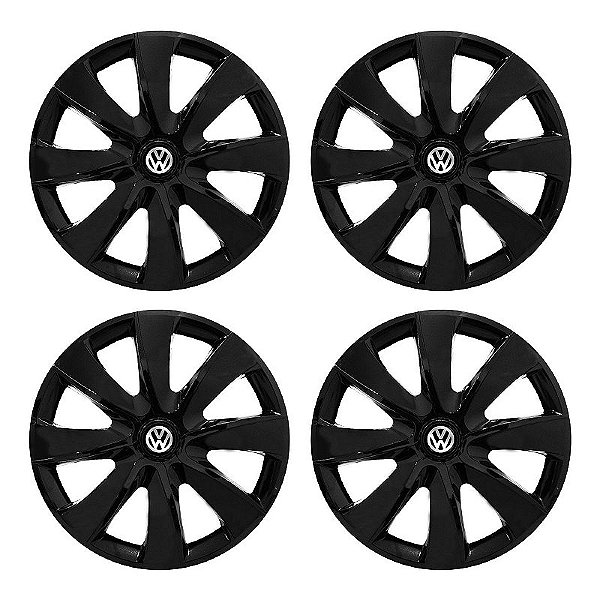 Jogo Calota Esportiva aro 14 Prime Preta Brilhante Emblema VW