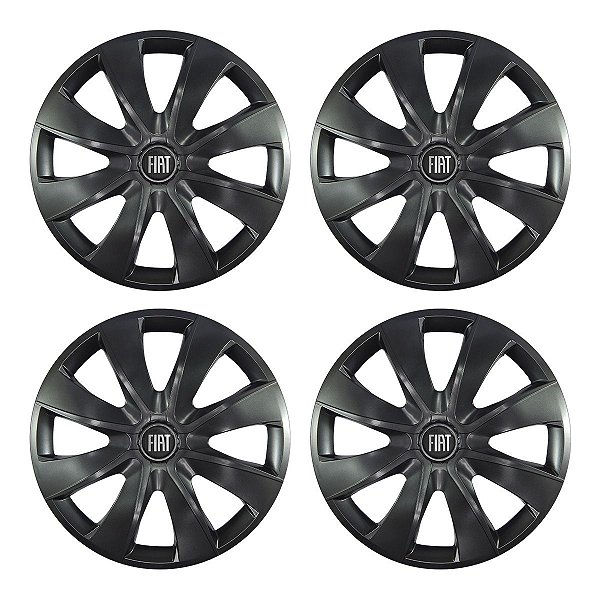 Jogo Calota Esportiva aro 14 Prime Grafite Emblema Fiat Preto