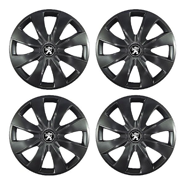 Jogo Calota Esportiva aro 14 Prime Grafite Emblema Peugeot