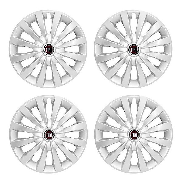 Jogo Calota Esportiva aro 13 Passat CC Prata emblema Fiat Vermelho