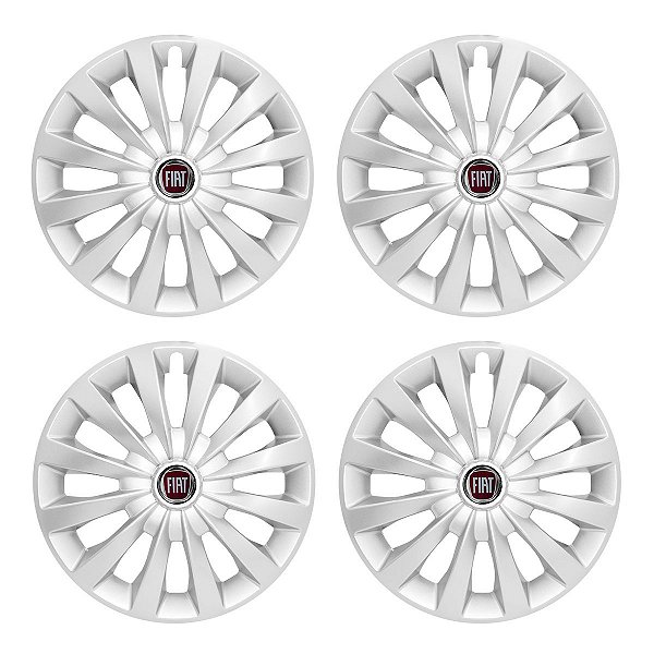 Jogo Calota Esportiva aro 13 Passat CC Prata emblema Fiat Vermelho