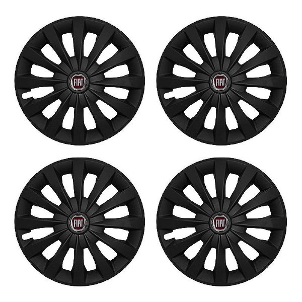 Jogo Calota Esportiva aro 13 Passat CC Preta Fosca emblema Fiat Vermelho