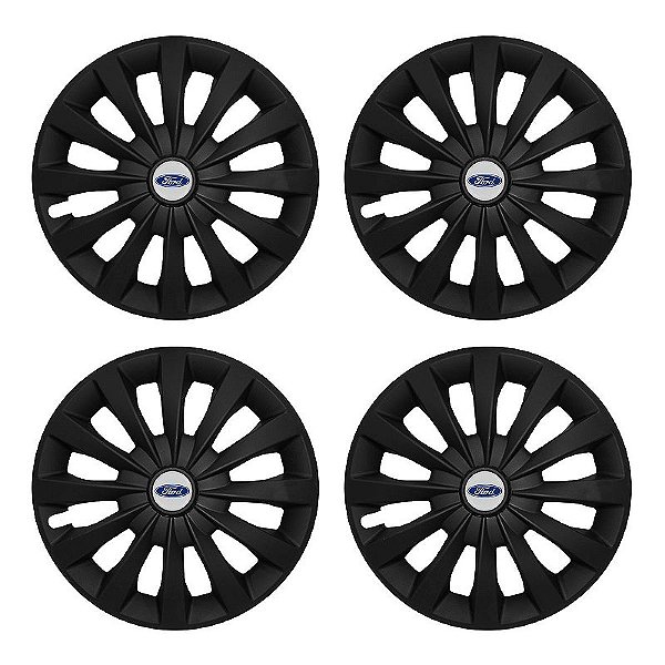 Jogo Calota Esportiva aro 13 Passat CC Preta Fosca emblema Ford Prata
