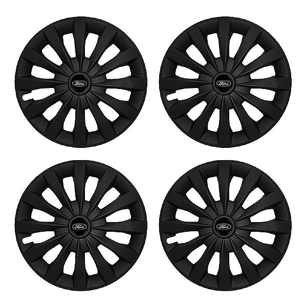 Jogo Calota Esportiva aro 13 Passat CC Preta Fosca emblema Ford Preto