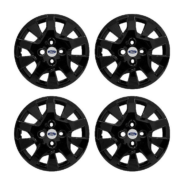 Jogo Calota Aro 14 Ka Hatch Sedan 2019 2020 Preta Brilhante + Emblema