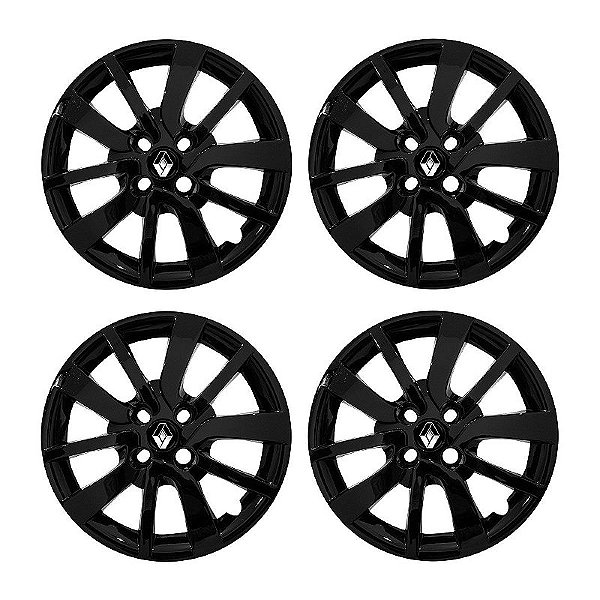 Jogo Calota Aro 15 Renault Sandero Logan 2014/2020 Preta Brilhante