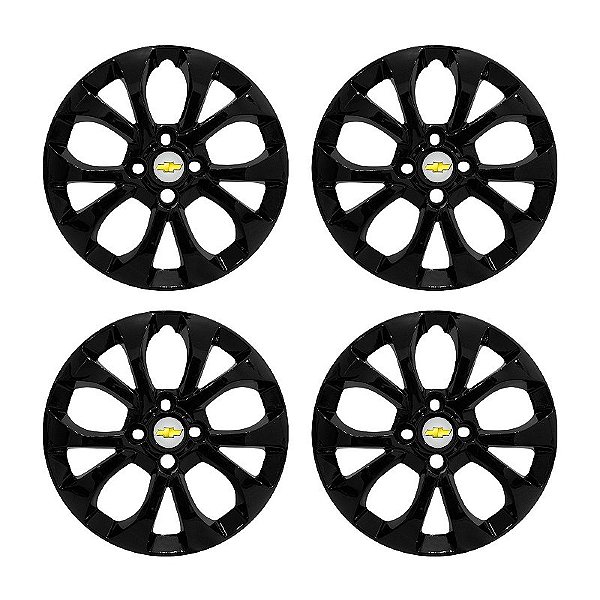 Jogo Calota aro 14 Chevrolet Onix Prisma 2017/2019 Preta Brilhante