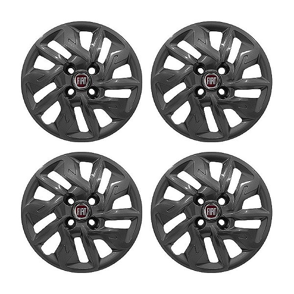 Jogo Calota aro 14 Fiat Argo 2017/2020 grafite brilhante emblema resinado