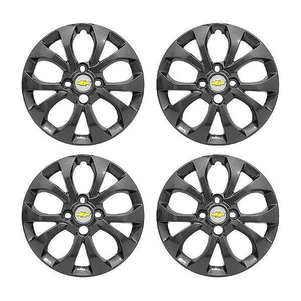 Jogo Calota aro 15 Chevrolet Onix Prisma 2017/2019 Grafite Brilhante