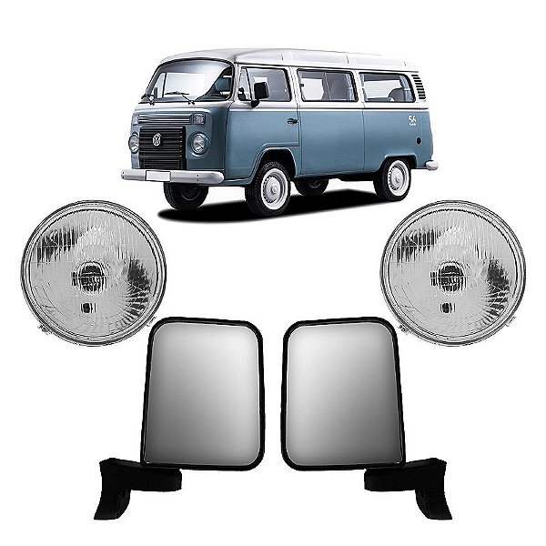 Kit Faróis lente de Vidro + Retrovisores VW Kombi Carat/ Clipper 1997 a 2012