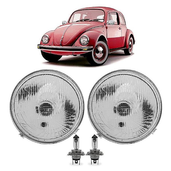 Par Farol lente de Vidro + lâmpada H4 VW Fusca 1974/1994