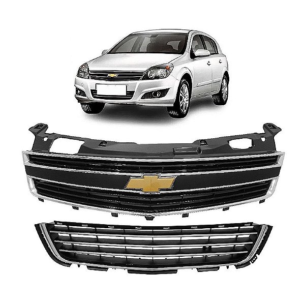 Grades do radiador/para-choque GM Vectra 2009/2012 com frisos cromados + emblema