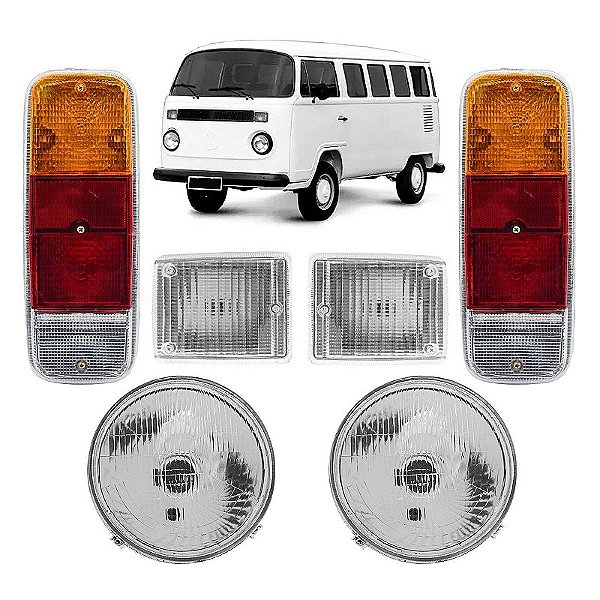 Kit Faróis + Piscas Cristal + lanternas traseiras VW Kombi